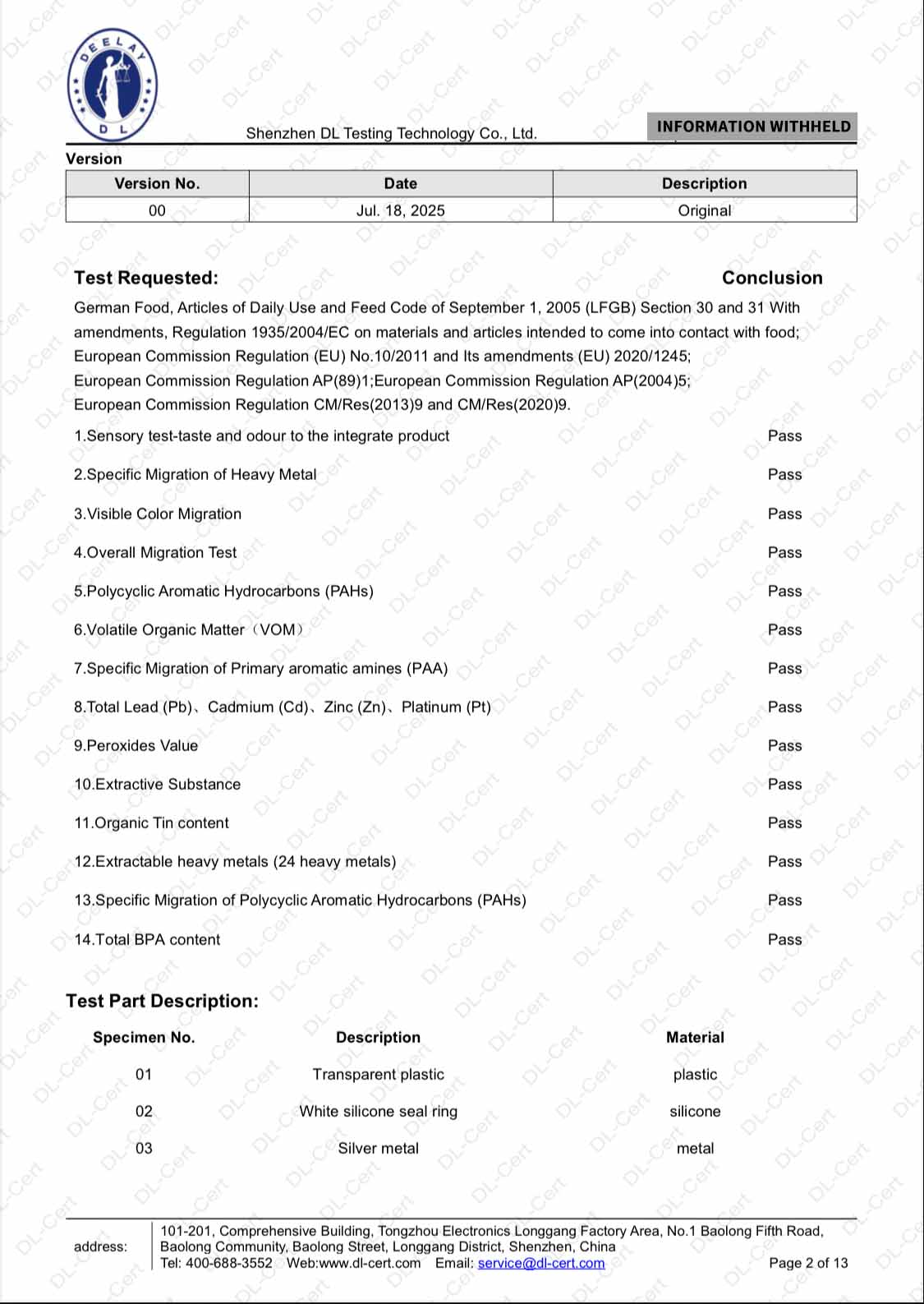 Material and product documentation