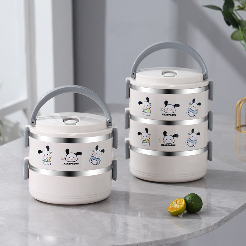 Square-Buckle Stainless Steel Lunch Box, 2–3-Tier – Puppy Design