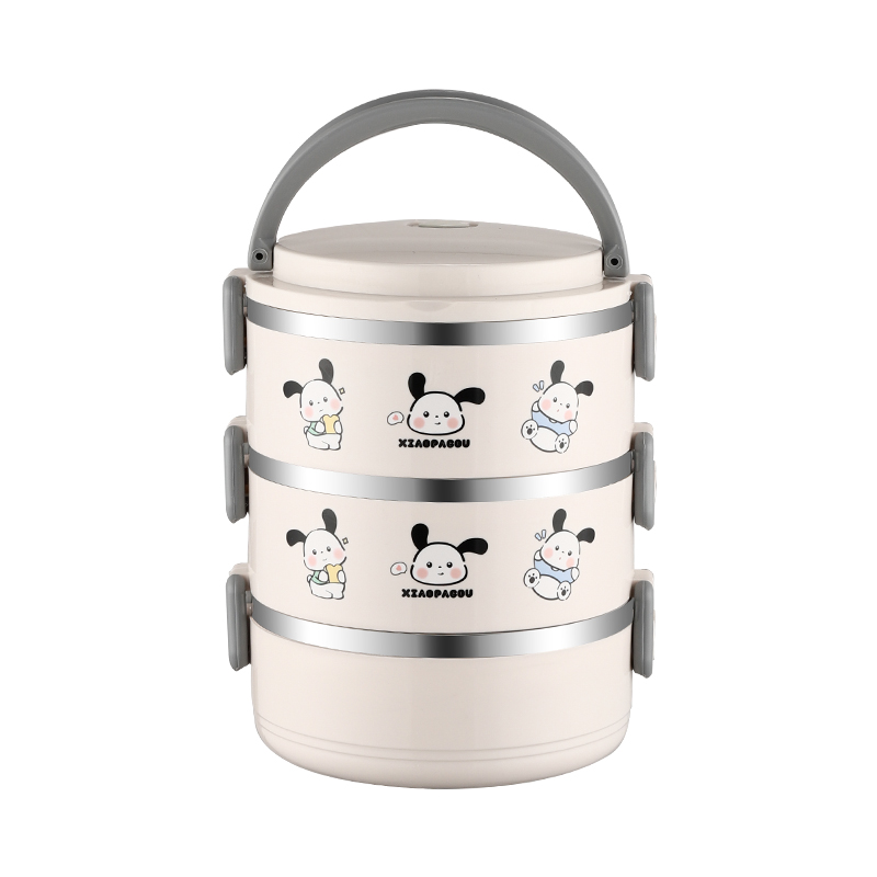 Square-Buckle Stainless Steel Lunch Box, 2–3-Tier – Puppy Design