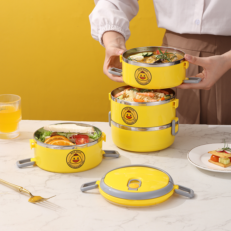 Square-Buckle Stainless Steel Lunch Box, 2–3-Tier – Duck Design