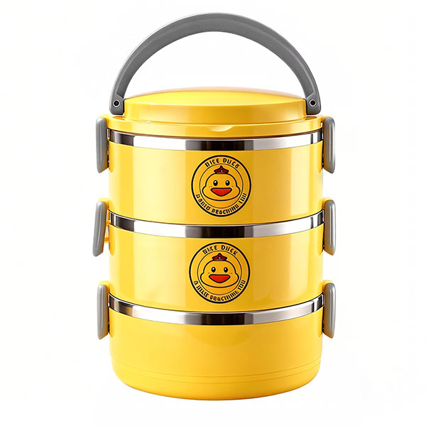 Square-Buckle Stainless Steel Lunch Box, 2–3-Tier – Duck Design