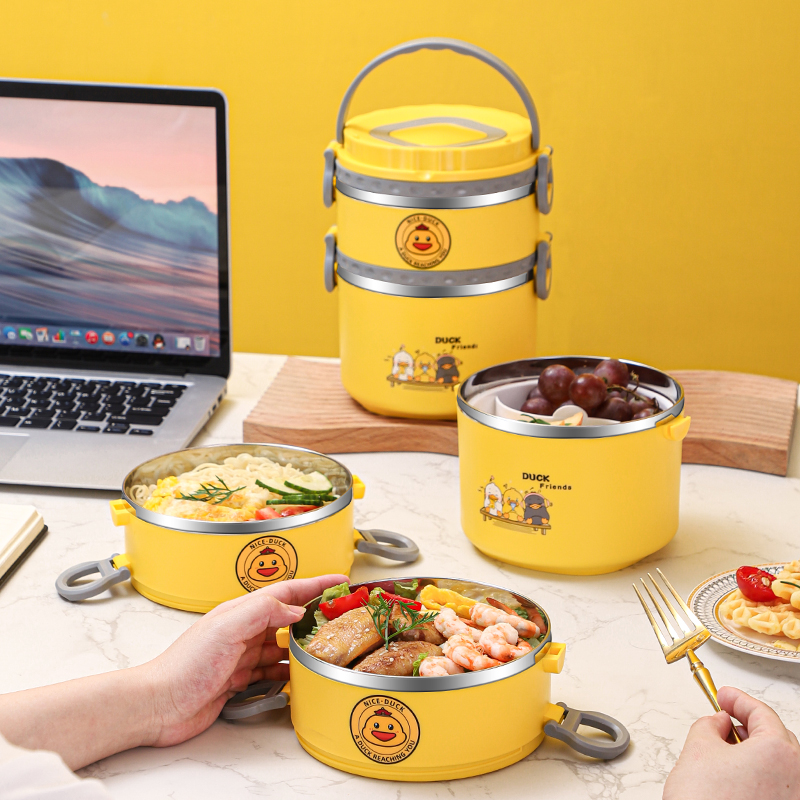 Modular Stackable Stainless Steel Lunch Box, 1–3-Tier – Duck Design